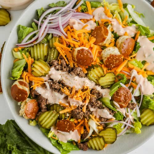 top view of plated Big Mac Salad