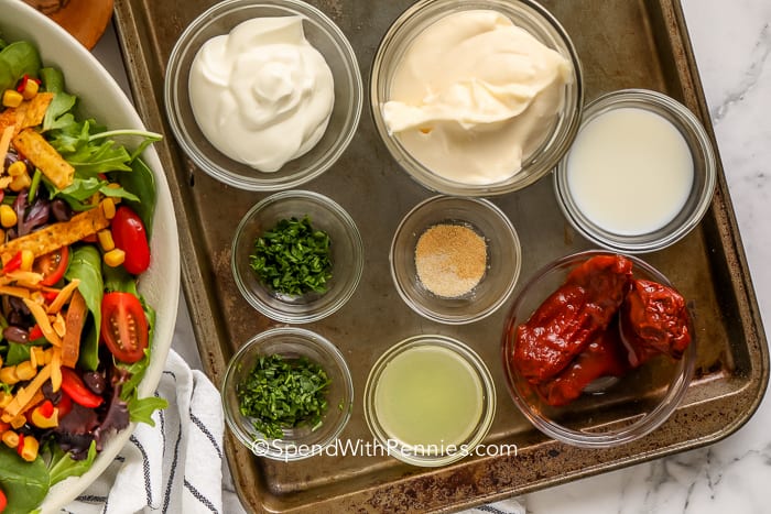 ingredients for chipotle ranch dressing on a tray