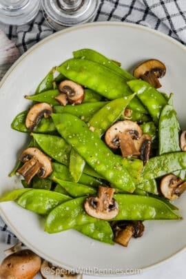 plated Snow Peas and Mushrooms