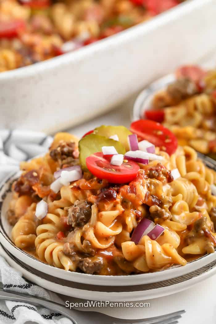 cheeseburger casserole in a bowl