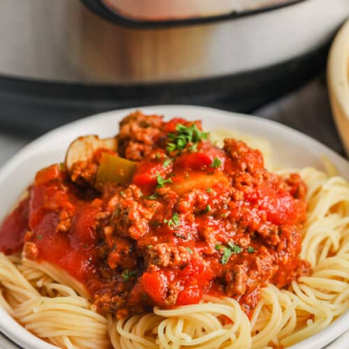 Instant Pot Pasta Sauce on spaghetti