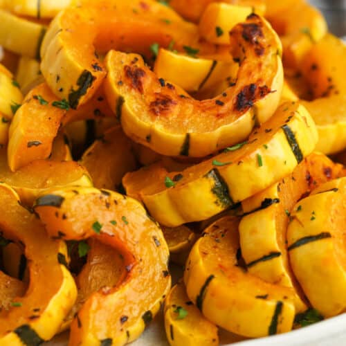 close up of Roasted Delicata Squash on a plate
