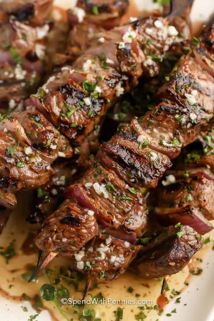 Garlic Butter Steak Kabobs - Spend with Pennies