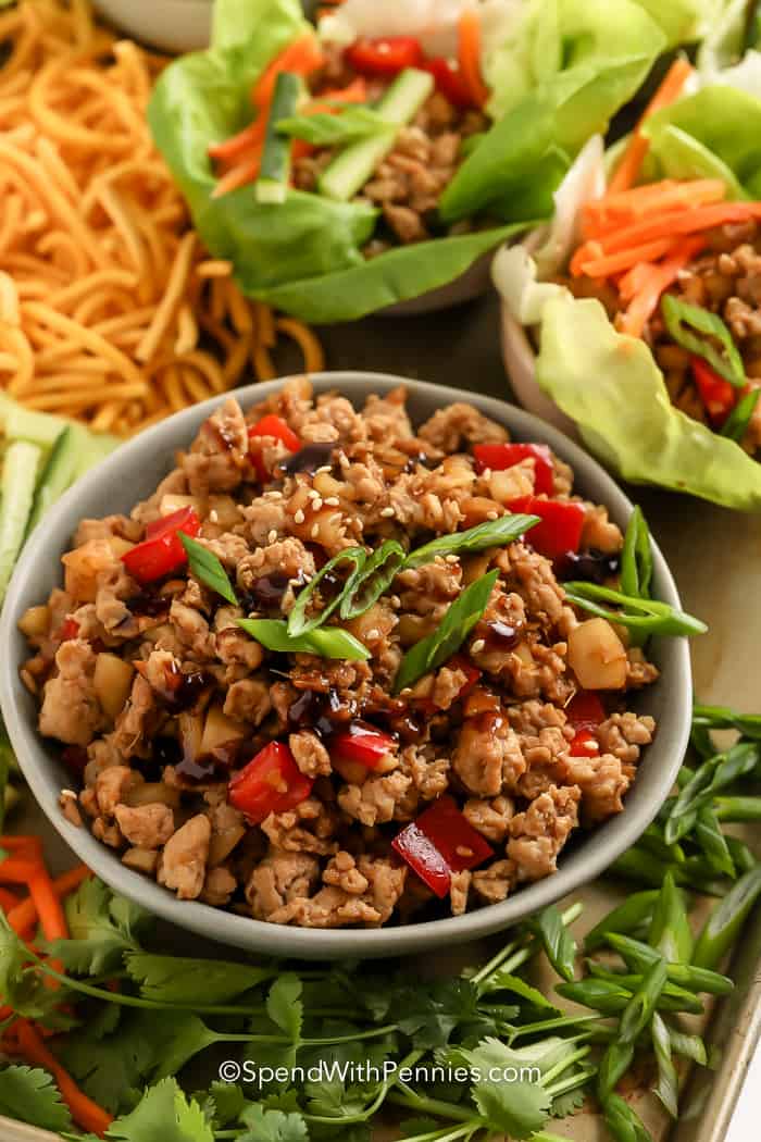 Turkey Lettuce Wraps filling in bowl