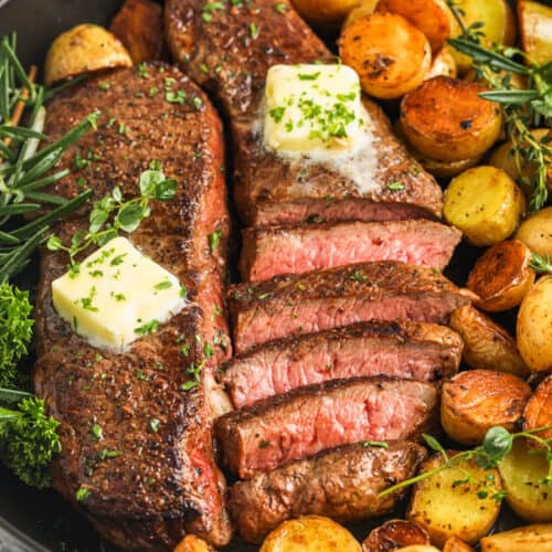 Rosemary Garlic Steak & Potatoes in a pan