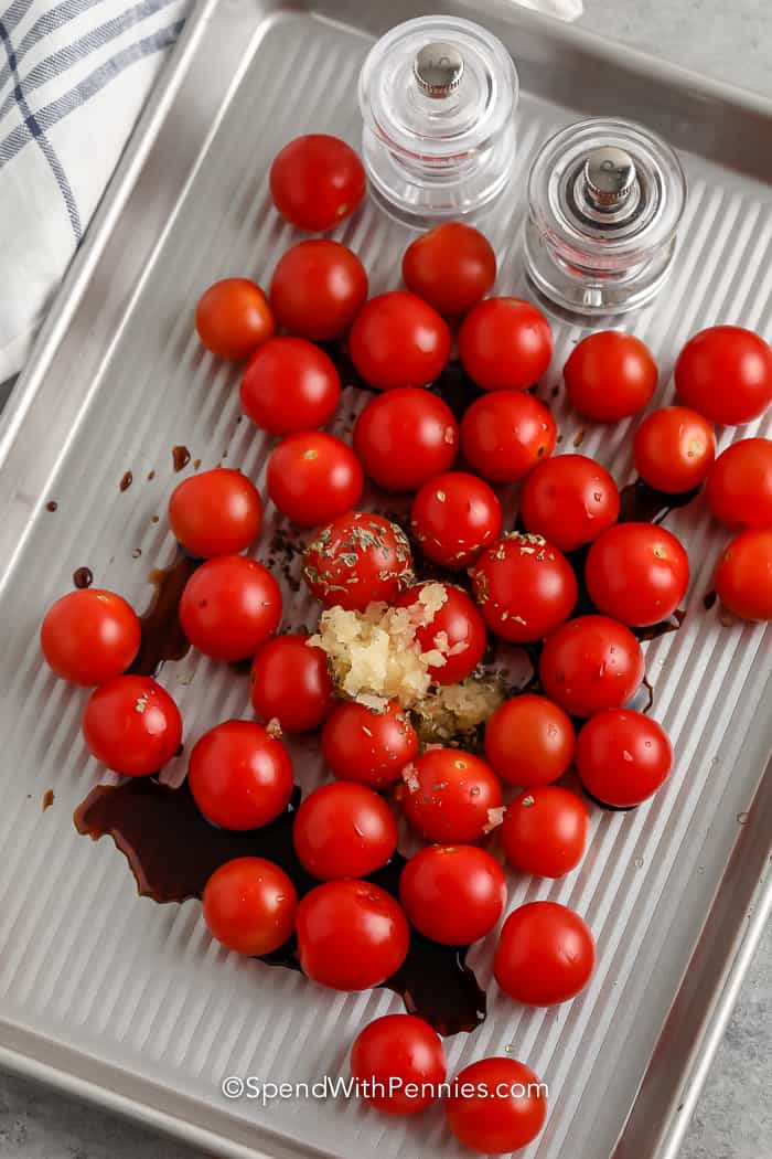 cherry tomatoes on a pan