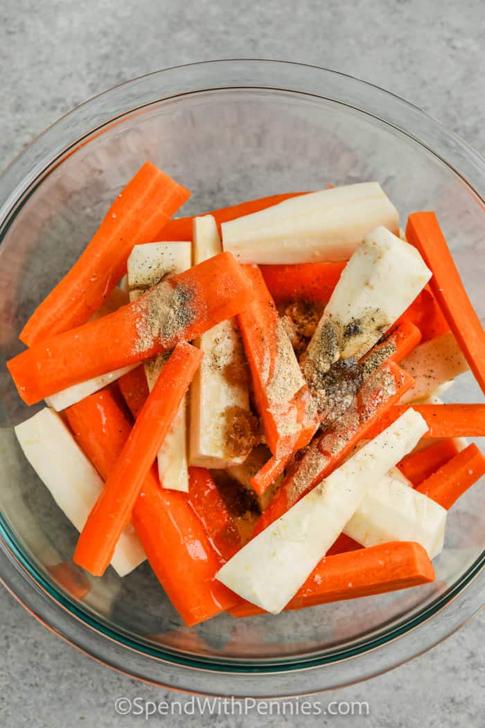 ingredients to make Carrots and Parsnips in a bowl