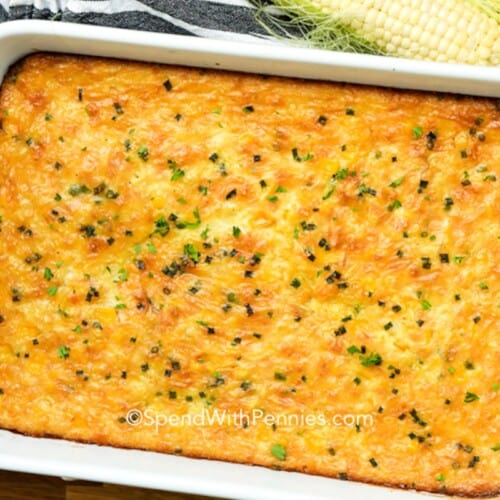 corn pudding prepared in a casserole dish