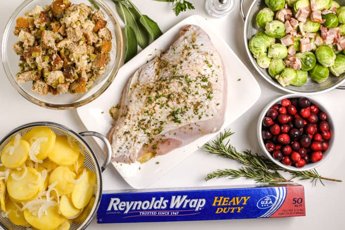 ingredients for turkey dinner on a counter