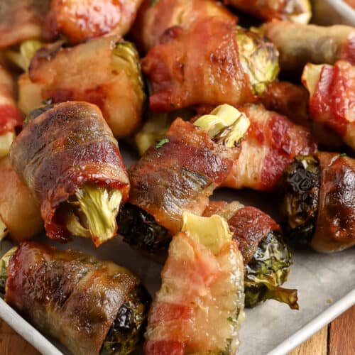 plated Air Fryer Bacon Wrapped Brussels Sprouts