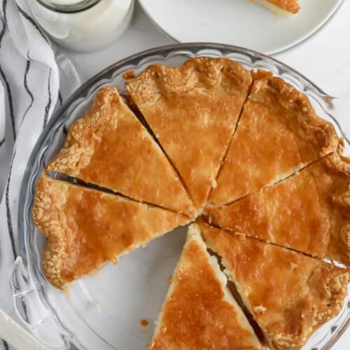 Buttermilk Pie sliced in a pie plate