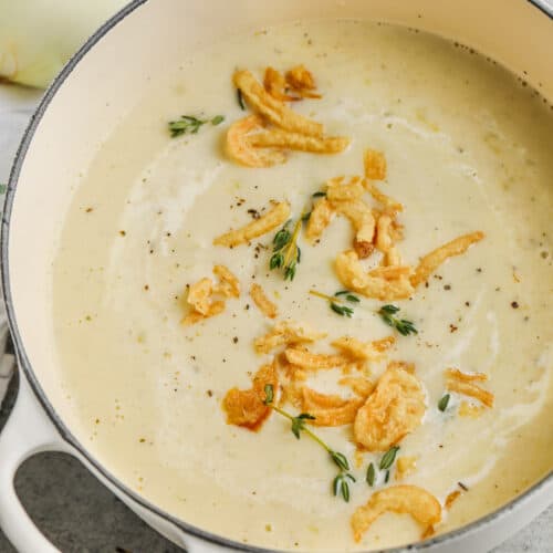 Cream of Onion Soup cooked in a pot