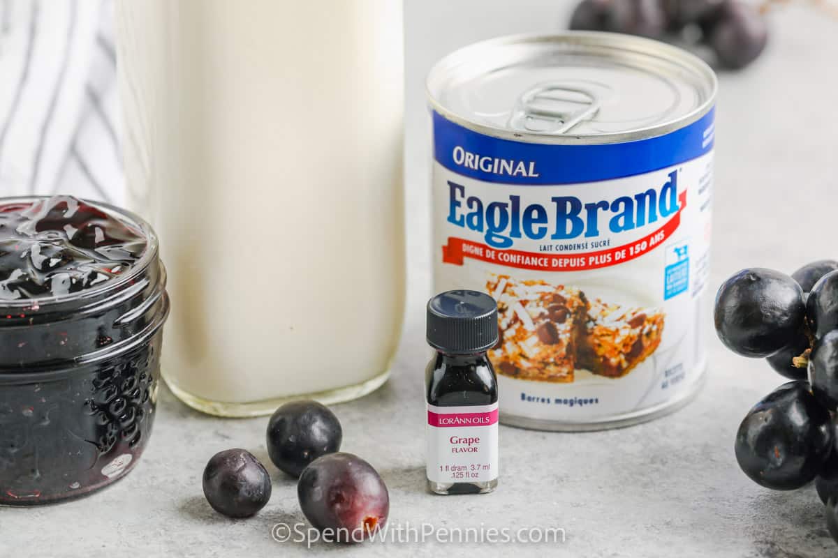 ingredients to make No Churn Grape Ice Cream