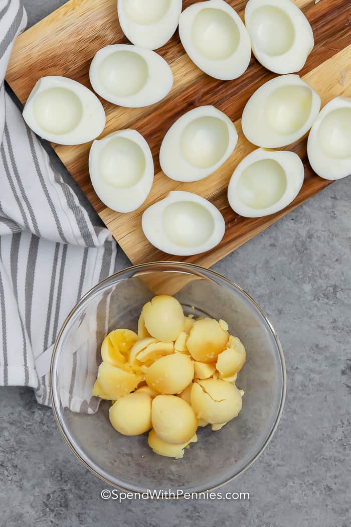 taking cooked yolks out of Classic Deviled Eggs