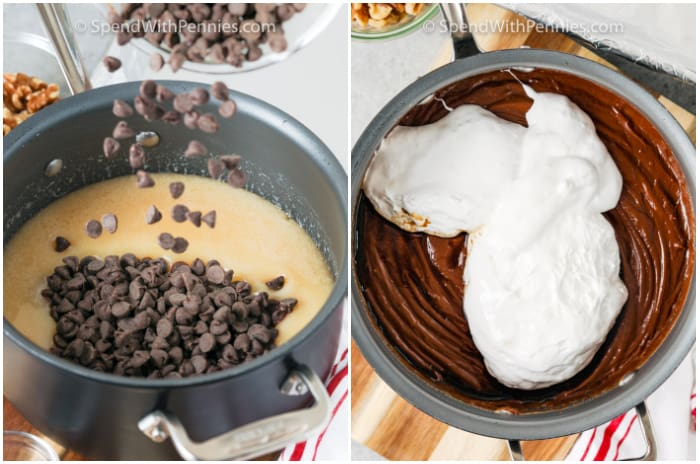 a pot filled with fudge ingredients