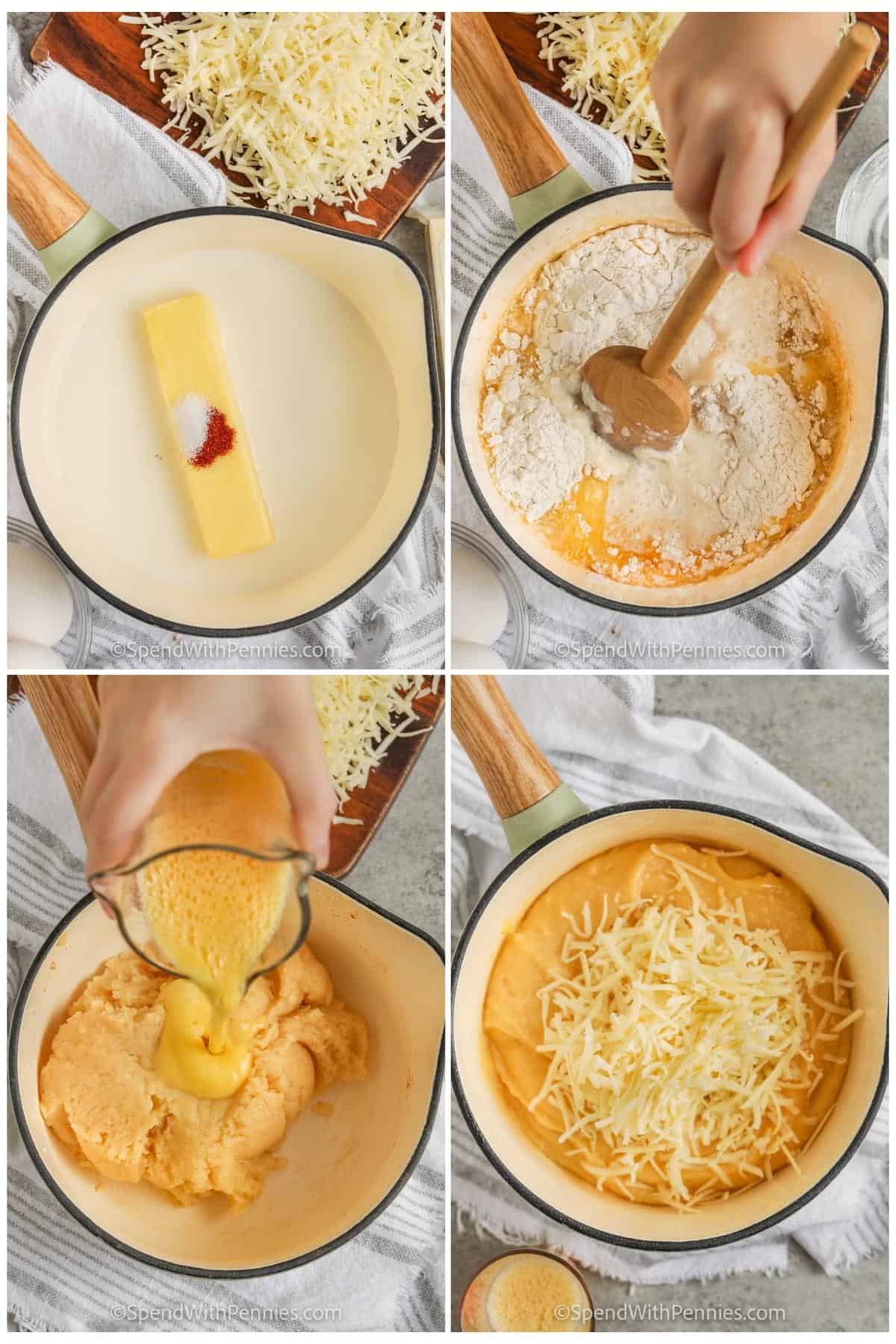 process of nixing ingredients to make Cheese Puffs