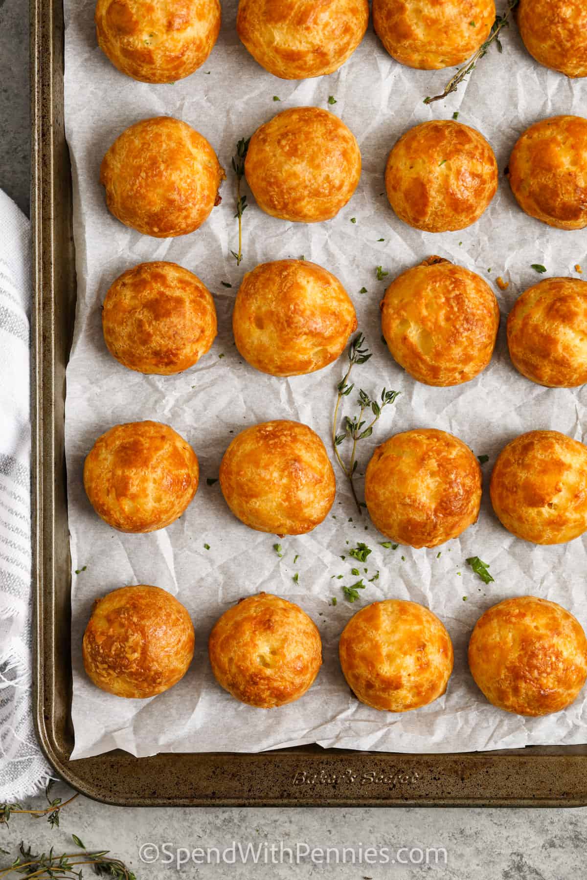 top view of Cheese Puffs on a baking sheet