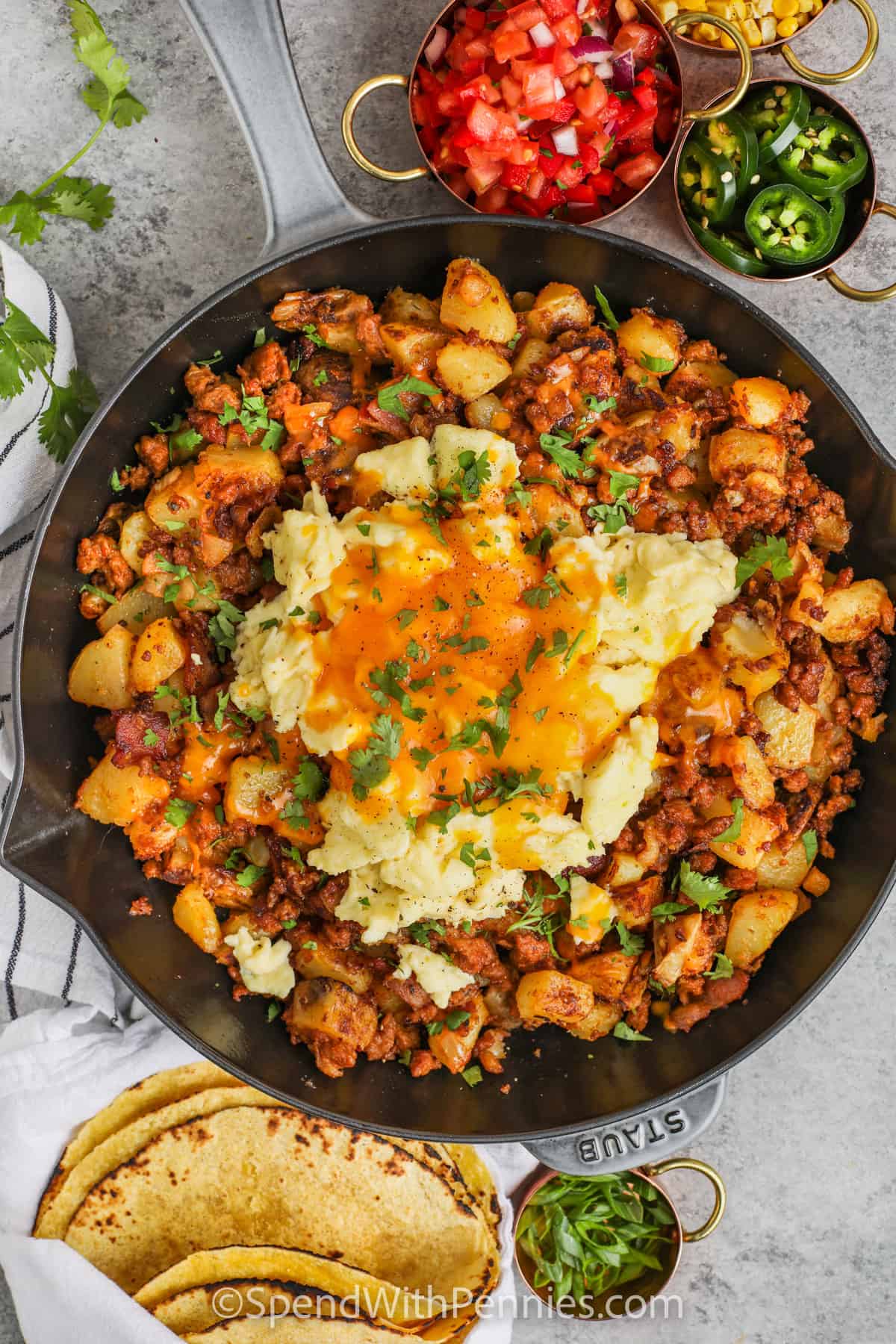 Chorizo hash scrambler: scrambled egg with potato and onion hash, chorizo  and sriracha crème fraîche Treat yourself to breakfast/brunch today at, By Albert's Standish