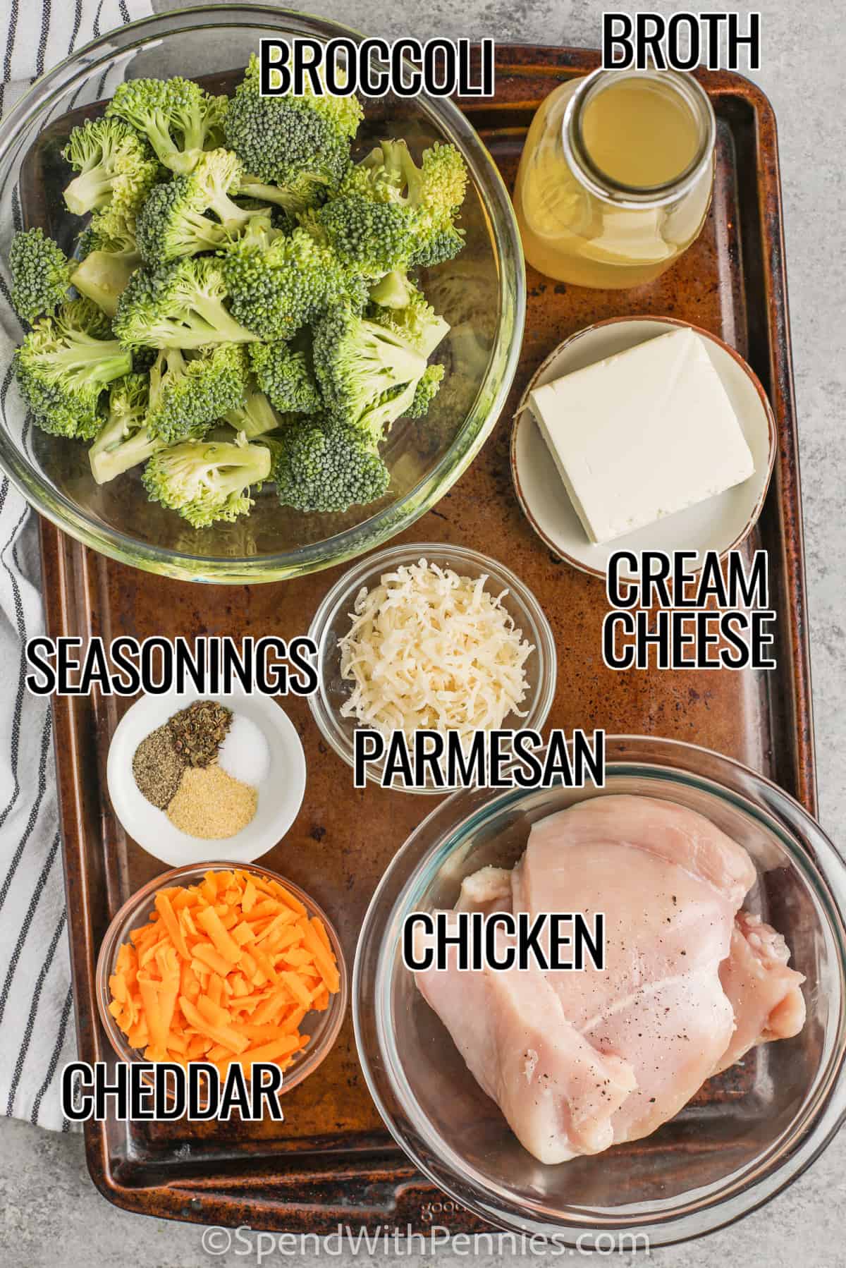 Chicken and Broccoli is an easy, healthy one-pan dinner that's perfect for a busy weeknight! Tender & juicy chicken with a creamy, homemade cheese sauce & fresh broccoli is ready to enjoy in 20 minutes. Serve with pasta, rice, or potatoes for a heartier meal, or serve on its own for a high-protein, low-carb dinner! Every home cook should have this recipe in their arsenal for a quick & easy dinner option that can be made year-round! #spendwithpennies #chickenandbroccoli #maindish #recipe Ingredients for Chicken and Broccoli