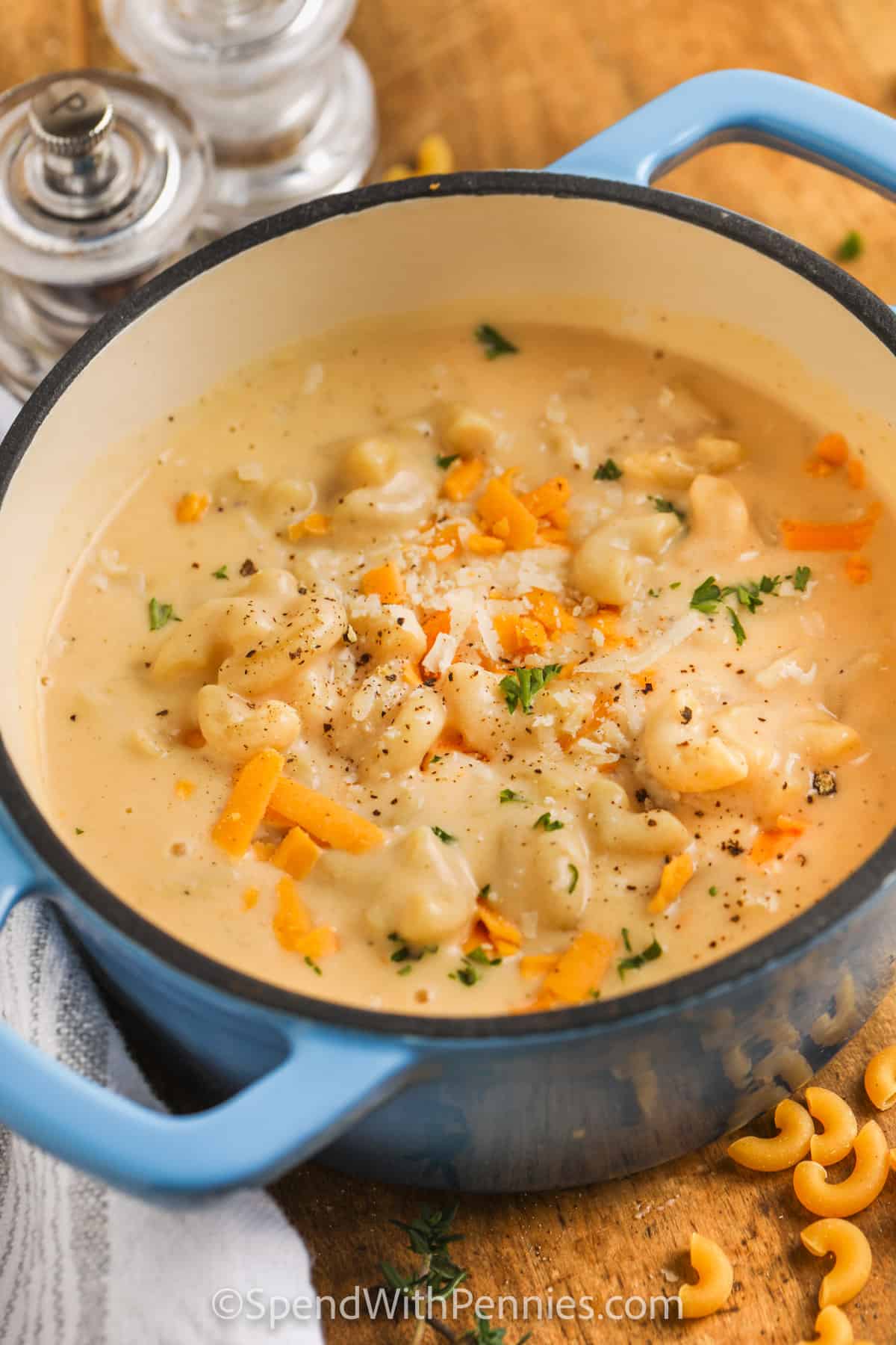 Mac and Cheese Soup in a pot