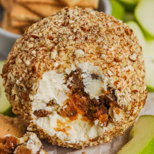 Pecan Cheese Ball with crackers and apples
