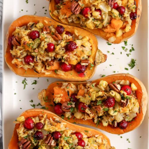 top view of Stuffed Butternut Squash in a dish