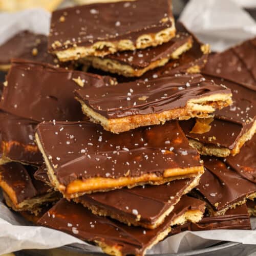 plate full of Saltine Toffee