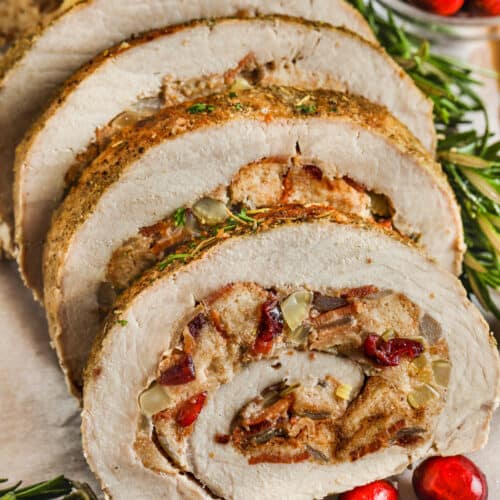 close up of Stuffed Pork Loin slices