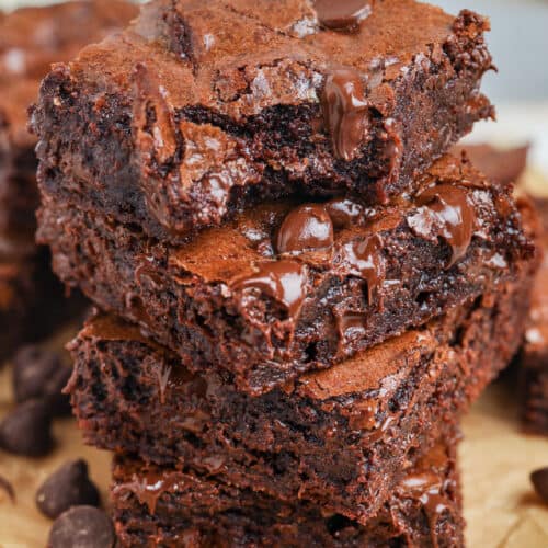 a stack of homemade brownies