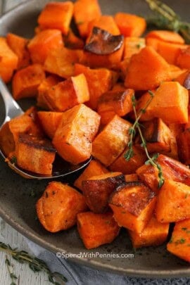 a plate of roasted sweet potatoes