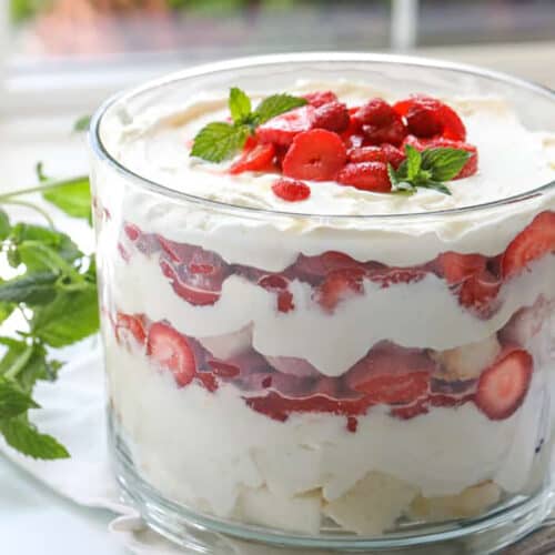 plated Strawberry Trifle with a spoon