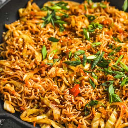 pan full of cooked Cabbage Stir Fry