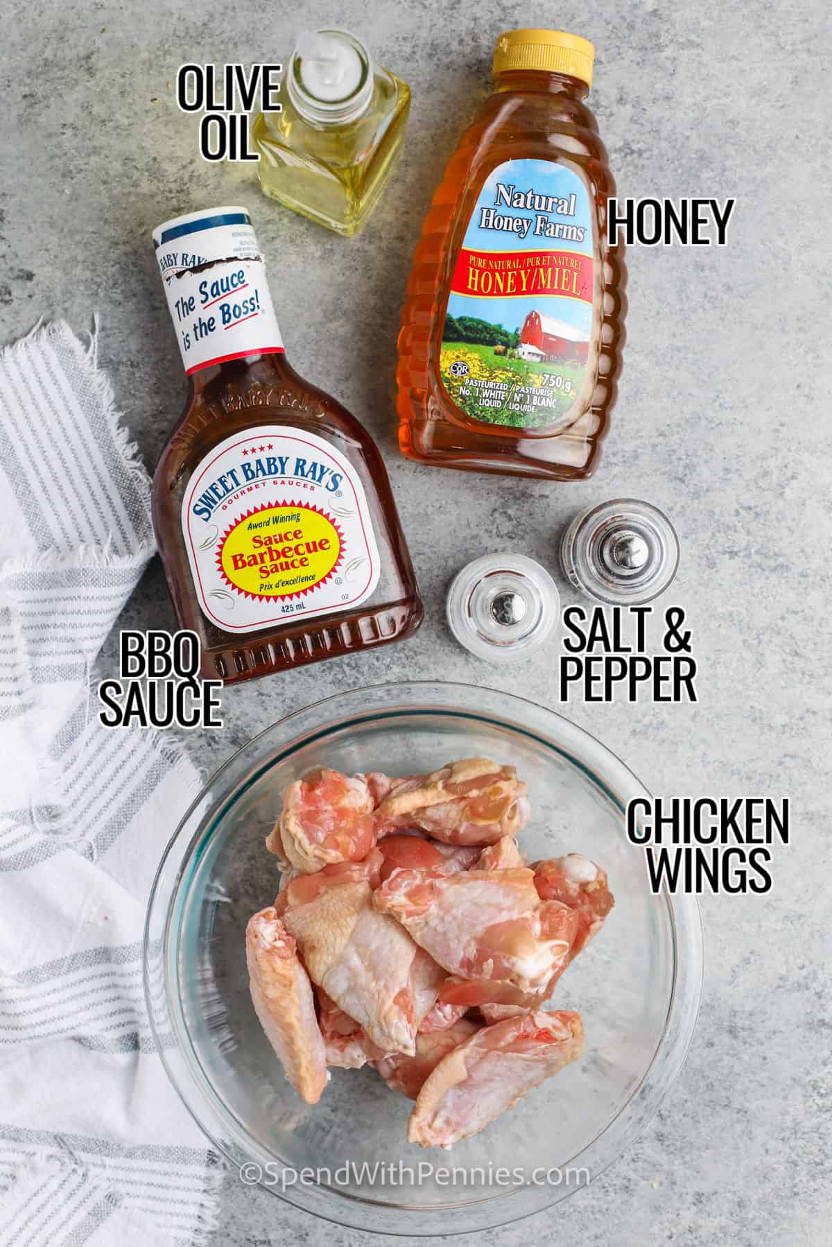 ingredients to make Honey BBQ Wings with labels