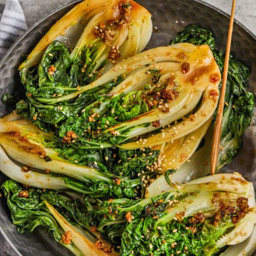 cooked Quick Bok Choy Stir Fry in the pan
