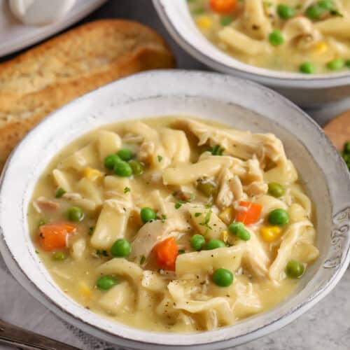 plated Crock Pot Chicken and Noodles