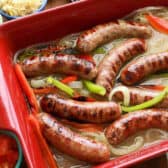 cooked Beer Brats in a dish