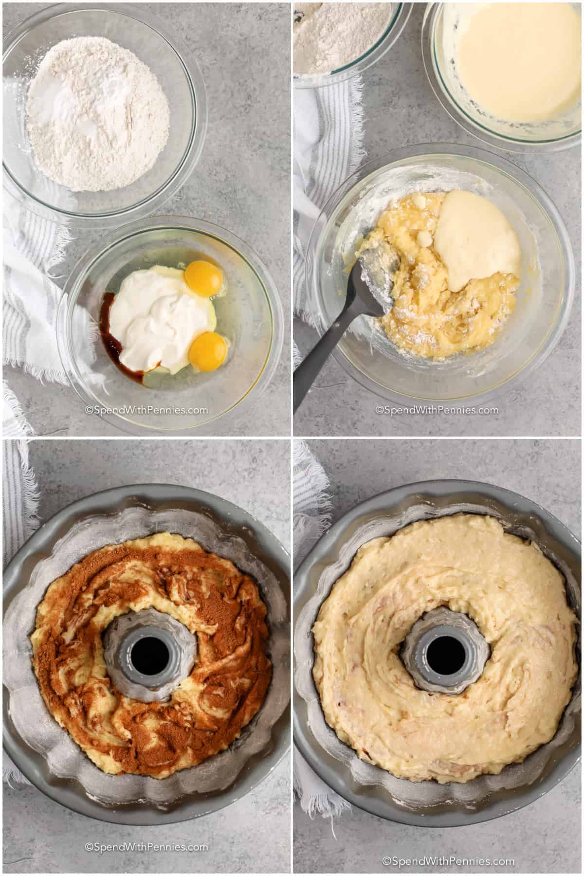 steps for making sour cream coffee cake in a bundt pan