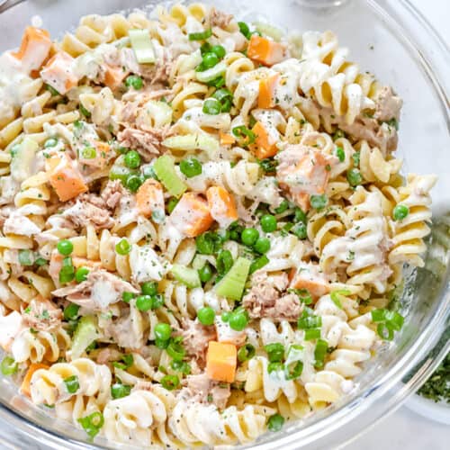 Creamy Tuna Pasta Salad in a bowl