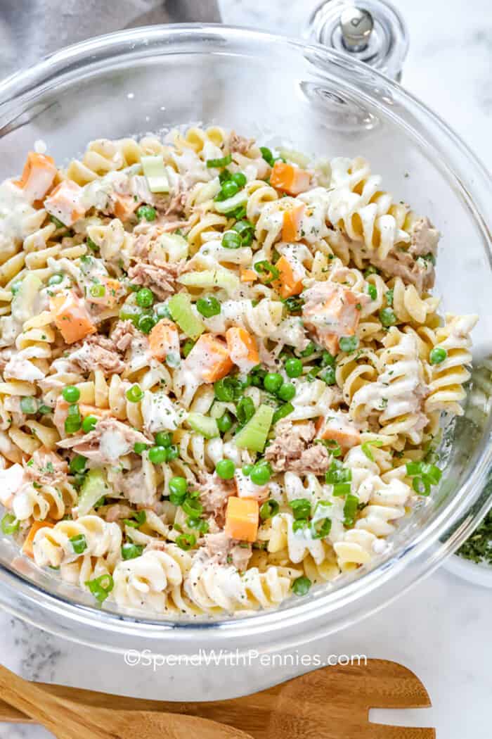 Creamy Tuna Pasta Salad in a bowl