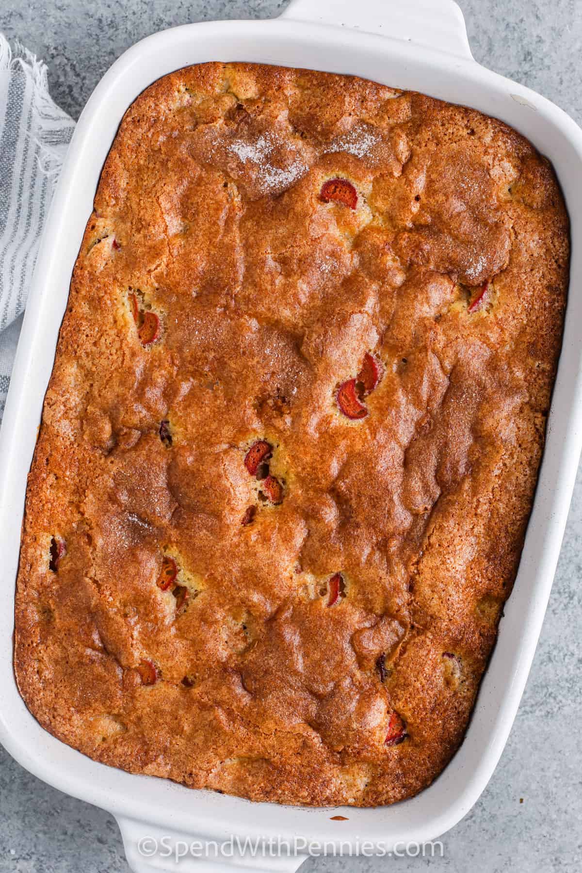 cooked Rhubarb Cake in a dish