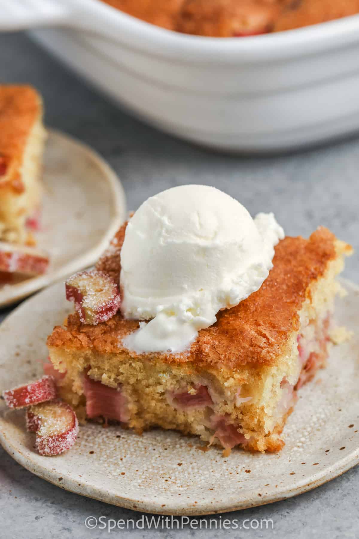 plated slice of Rhubarb Cake