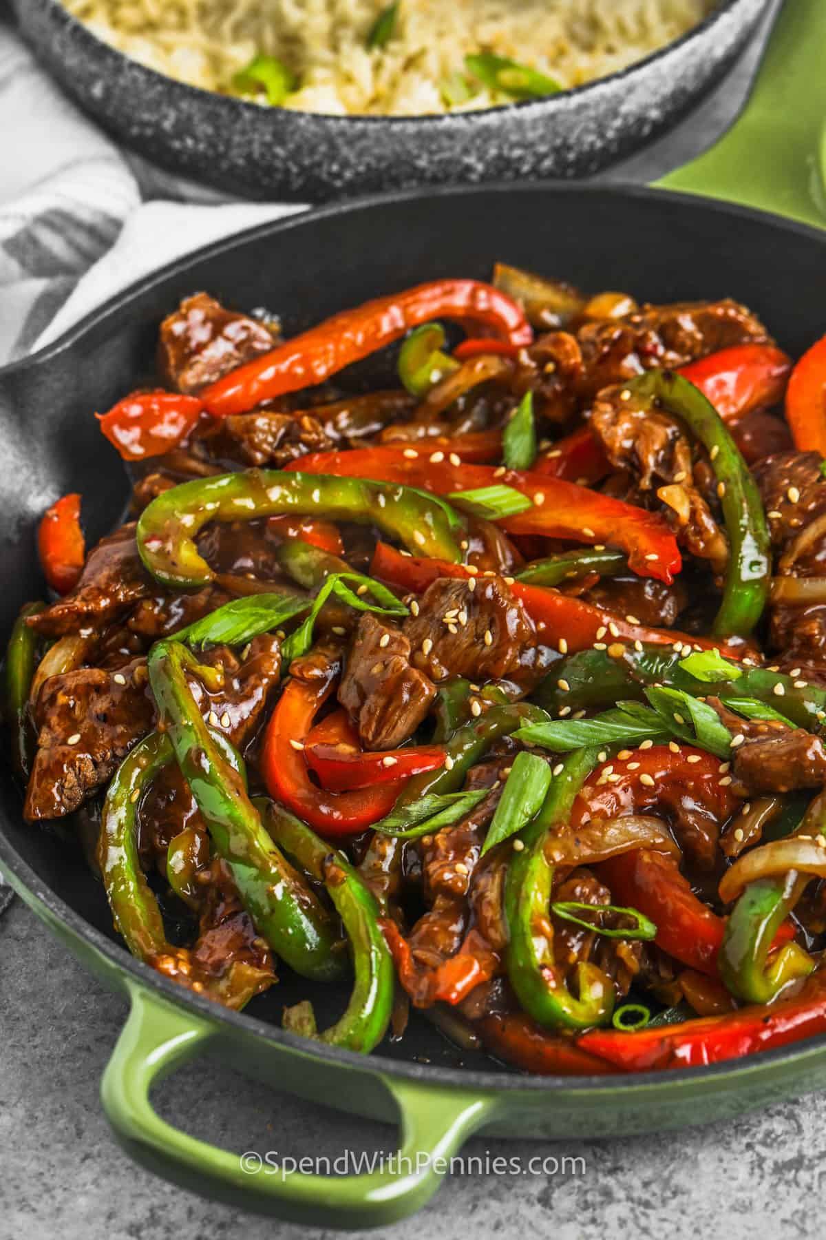 close up of cooking Easy Pepper Steak in the pan