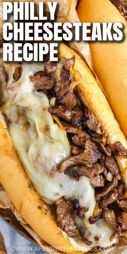 Philly Cheesesteaks sandwiches with writing