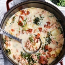 Zuppa Toscana soup in the pot.