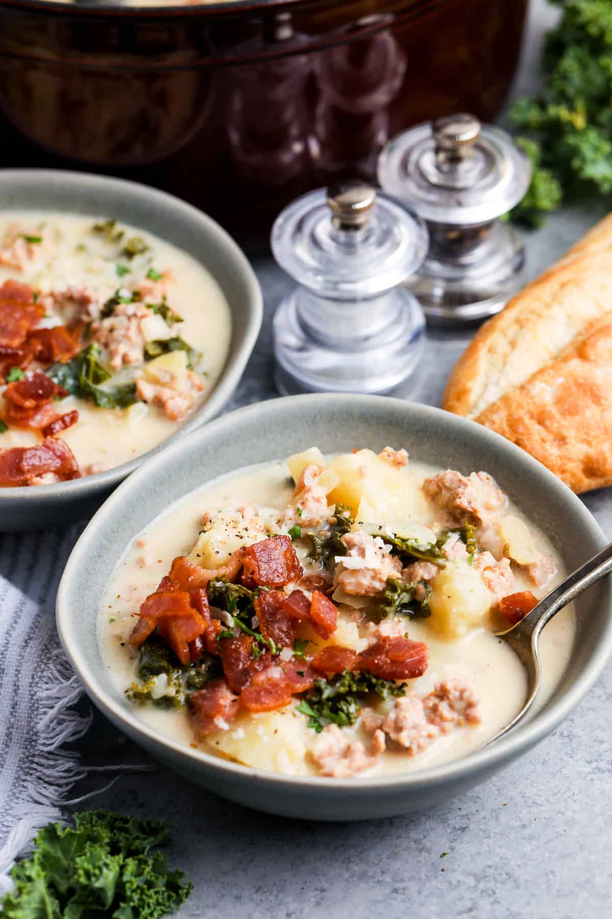 plated Zuppa Toscana with bread