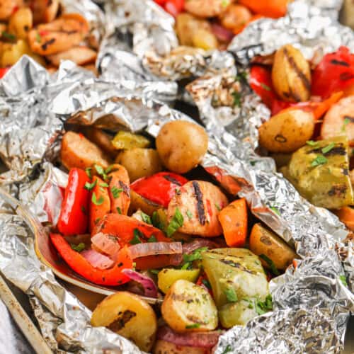 cooked Sausage and Veggie Foil Packs