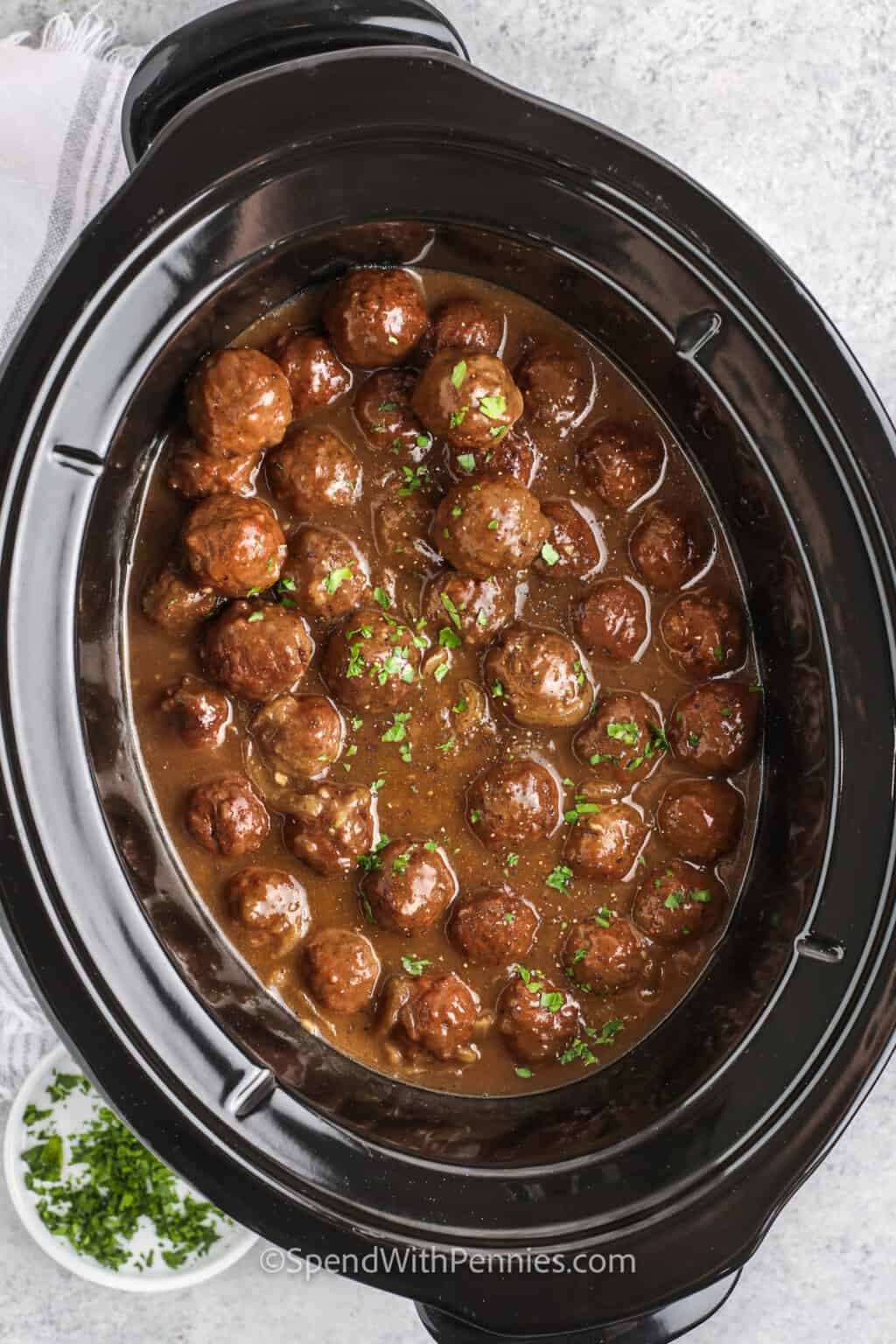 Slow Cooker Meatballs and Gravy Spend With Pennies