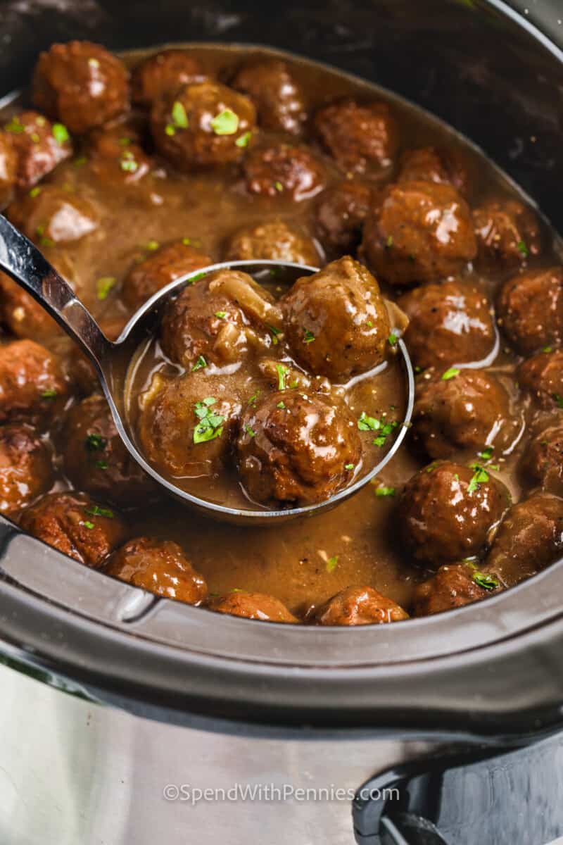 Slow Cooker Meatballs and Gravy Spend With Pennies