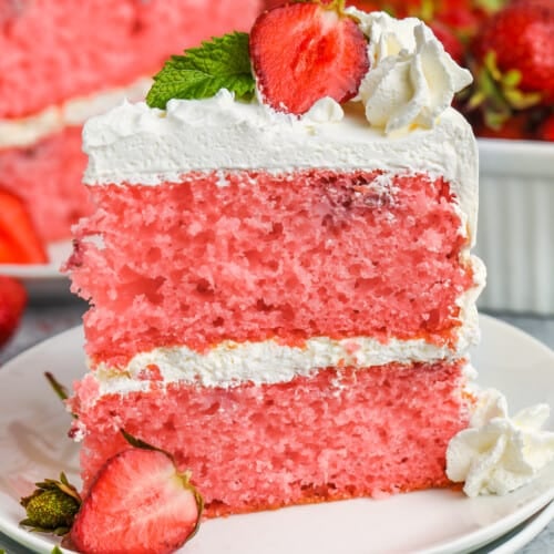 Strawberry Cream Cake slice on a plate