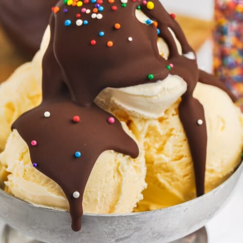 ice cream with Magic Shell and sprinkles on top